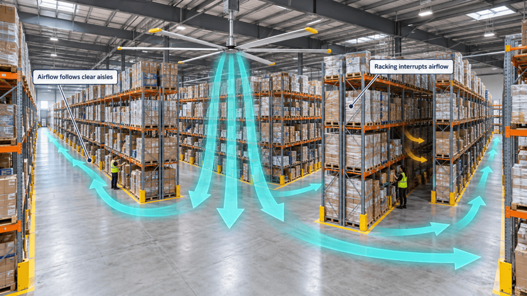 How tall racking changes warehouse fan placement